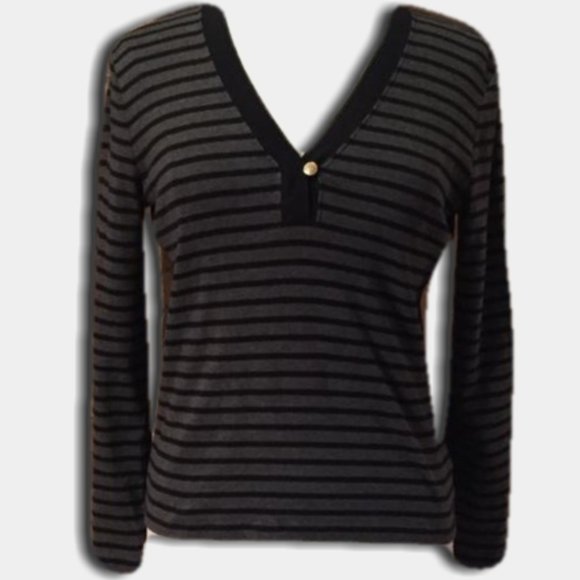 Lauren Ralph Lauren Striped V Neck Shirt - Picture 1 of 4